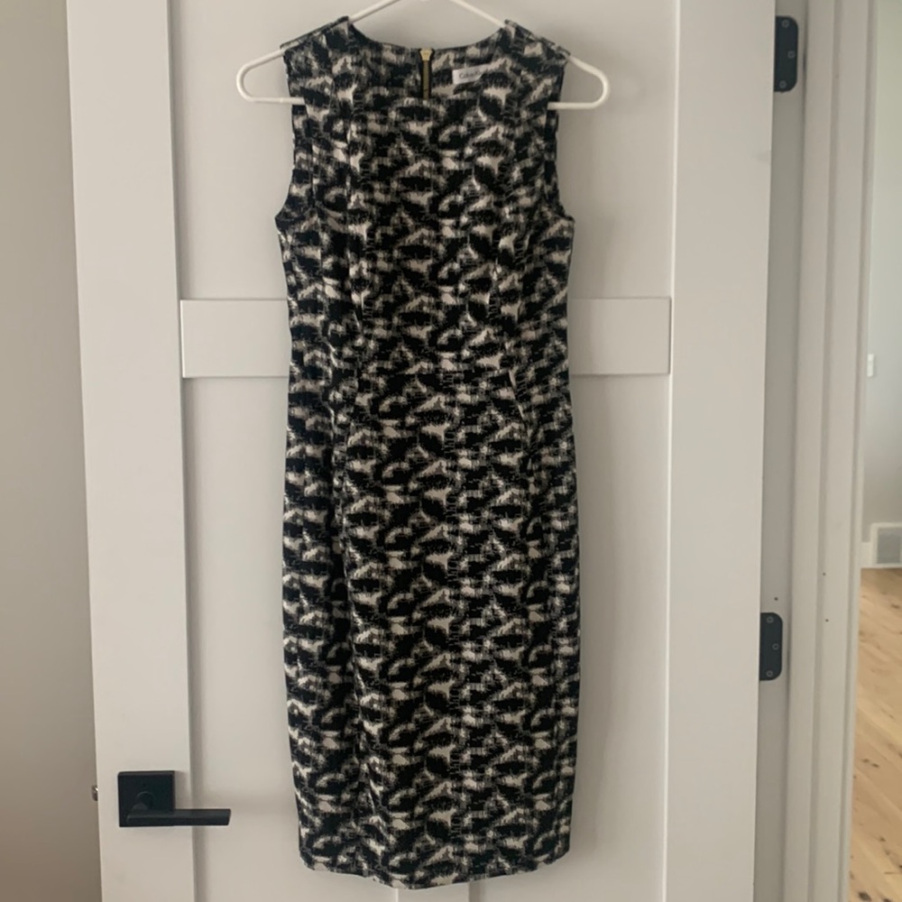 Calvin Klein black gray and cream patterned dress